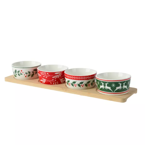 Tapas s�t med 4 sk�le (10 x 38 cm) Julemagi Flerfarvet