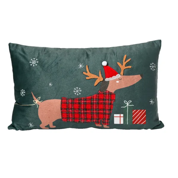 Cojín de Navidad rectangular (50 x 30 cm) Doggy Verde Pino