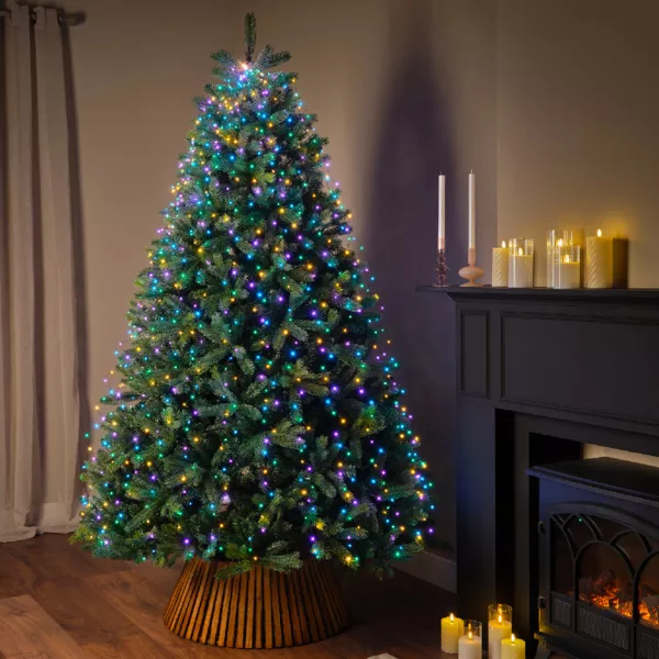 Kerstboom gordijn slinger H2,10m 672 Micro LED groene kabel Pastelkleurig