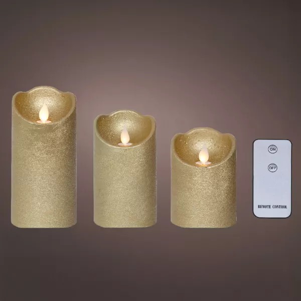 Set von 3 flackernden LED-Kerzen (D7,5 cm) Natrliches Wachs Gold -  Weihnachtstisch - Eminza