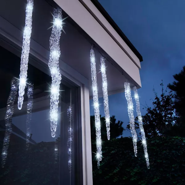 Ghirlanda luminosa collegabile 3,60 m 60 LED cavo trasparente Ghiaccioli effetto Flash Bianco freddo