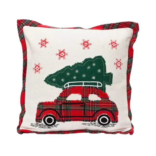 Kerstkussen vierkant katoen (45 x 45 cm) Christmas Tartan Rood