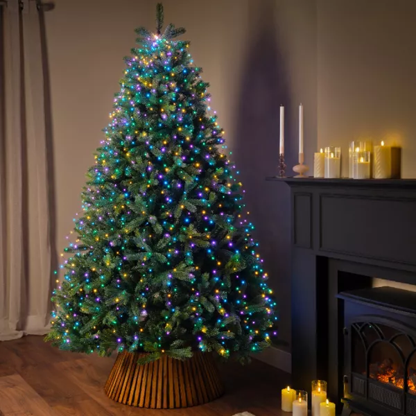 Kerstboom gordijn slinger H2,40m 832 Micro LED groene kabel Pastelkleurig