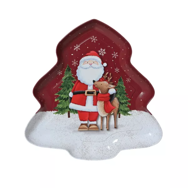 Assiette d�corative (25 x 25 cm) P�re No�l et son renne Rouge