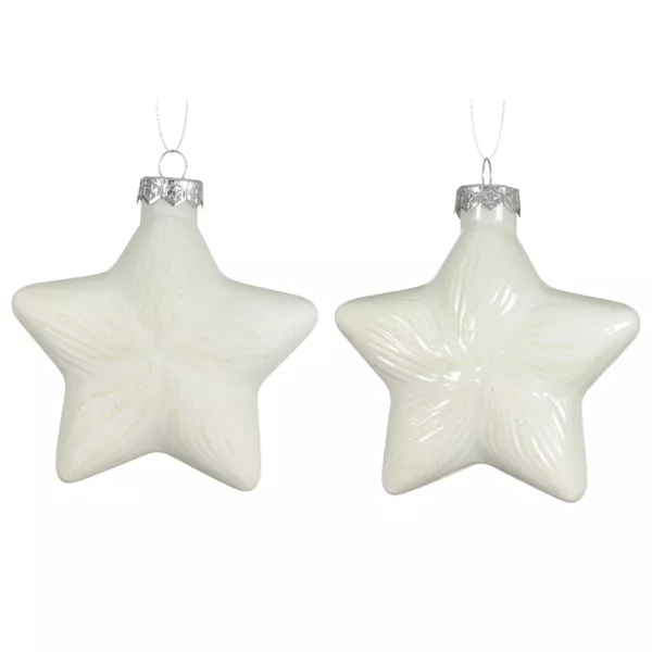 S�t med 2 glasoph�ng til jul (H10 cm) Celestial Stars White Wool