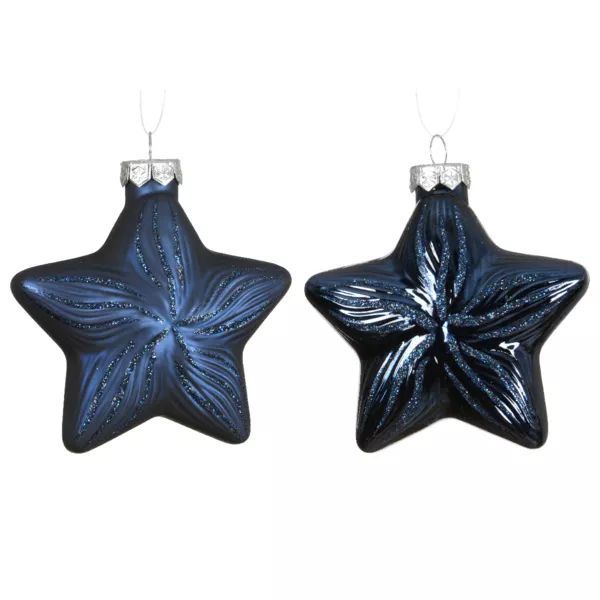 Lote de 2 adornos colgantes de vidrio (H10 cm) Estrellas Celeste Azul