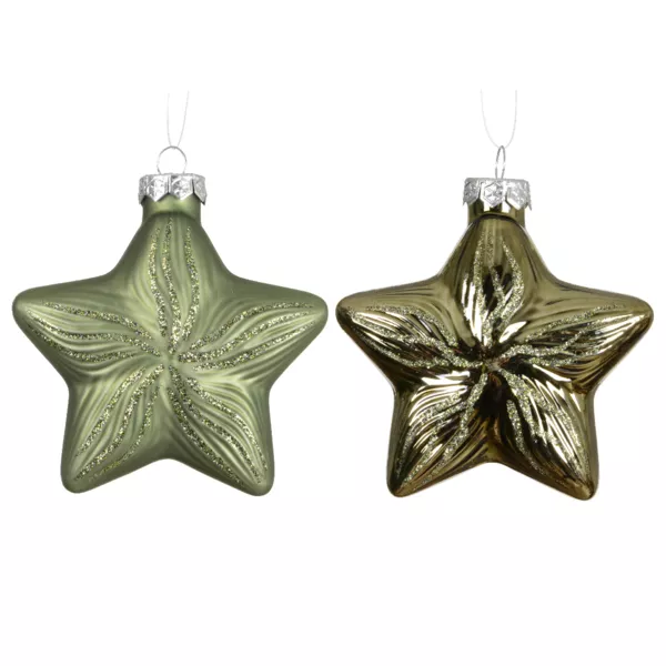 Lot de 2 suspensions de Noël en verre (H10 cm) Étoiles Céleste Vert romarin