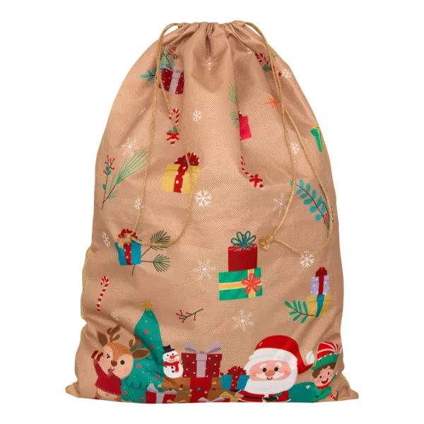 Sacchetto regalo in juta (H70 cm) Folletto e Babbo Natale Beige