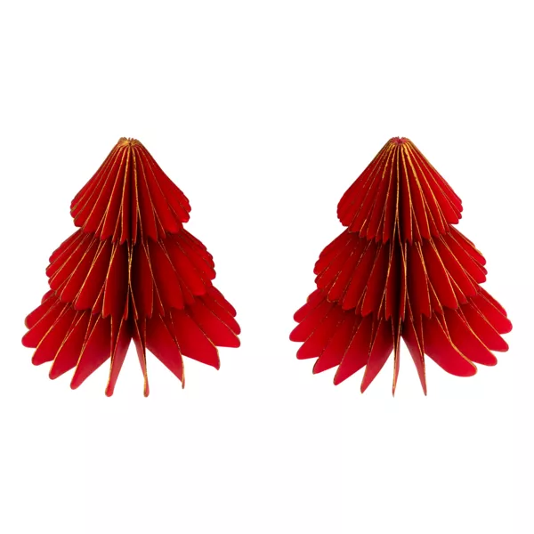 Lote de 2 mini �rboles decorativos (H6 cm) papel magn�tico Rojo