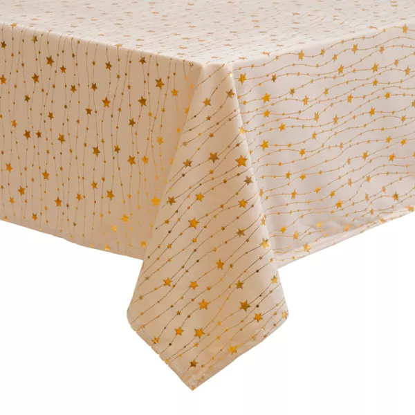 Rechteckige Weihnachtstischdecke (140 x 240 cm) Sternenregen Elfenbein und Gold