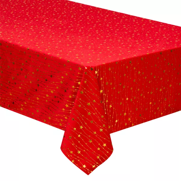 Mantel de Navidad rectangular (140 x 240 cm) Lluvia de estrellas Rojo y dorado