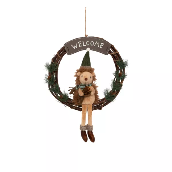 Weihnachtskranz (D33 cm) Willkommen Igel Braun