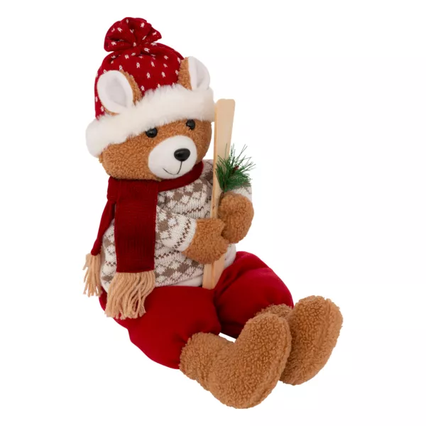 Sitzender Pl�schb�r (H50 cm) Kleiner Skifahrer Braun und Rot