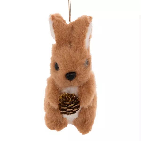 Decorazione natalizia sospesa (H12 cm) Coniglio e pigna Caramello