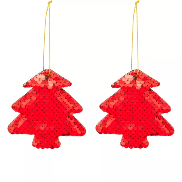 2er Set Weihnachtsanh?nger Tannenb�ume (H9 cm) Pailletten Rot