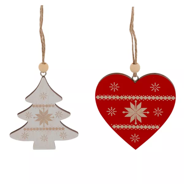 Lot de 2 suspensions en bois (H8 cm) Duo Savoyard Blanc et Rouge
