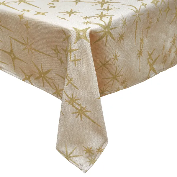 Weihnachtstischdecke rechteckig (140 x 240 cm) Himmelssterne Beige und Gold