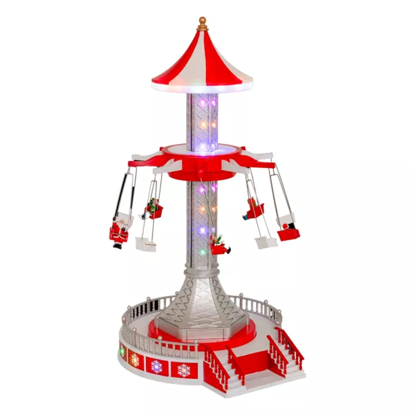 Pueblo de Navidad musical y animado (H52 cm) Carrusel de sillas voladoras