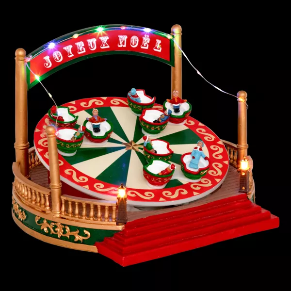 Village de No�l musical et anim� sur piles (H26 cm) Man�ge Tasses tournantes