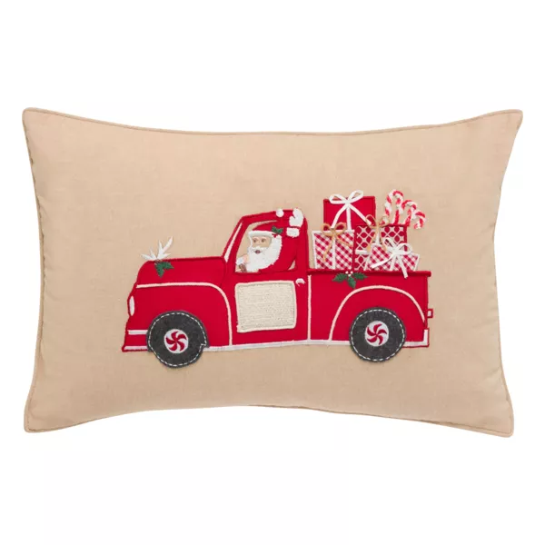Rechteckiges Weihnachtskissen (59 x 39 cm) Weihnachtsmann-Auto Rot und Beige