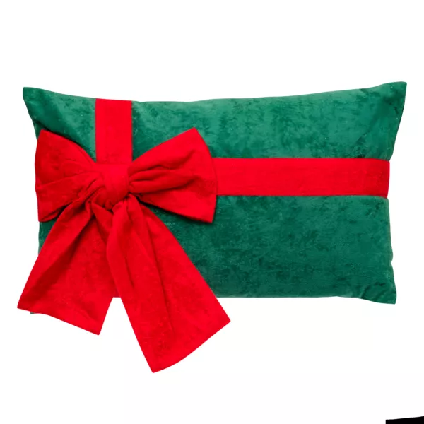 Kerstkussen rechthoekig (30 x 50 cm) Strik in fluweel Rood en groen