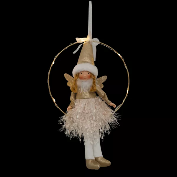 �ngel de Navidad luminoso a pilas (H32 cm) Hada luz de luna dorada