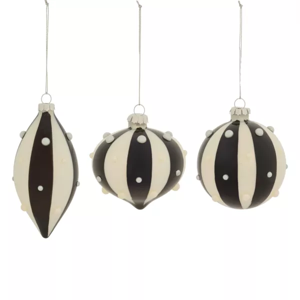 Set van 3 glazen kerstballen (D80 mm) Winter Carnaval Zwart en Wit