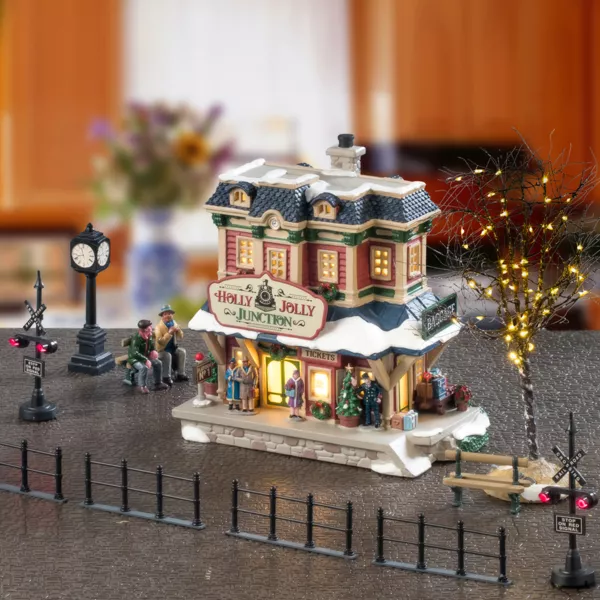 Villaggio di Natale Lemax luminoso Set completo Stazione Holly Jolly