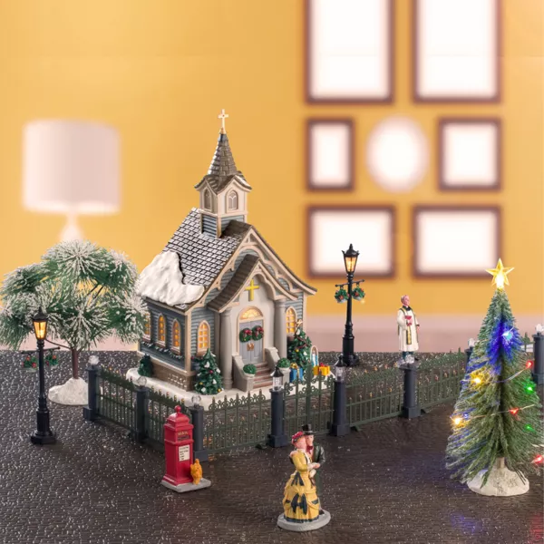 Pueblo de Navidad Lemax luminoso Conjunto completo Iglesia del pueblo
