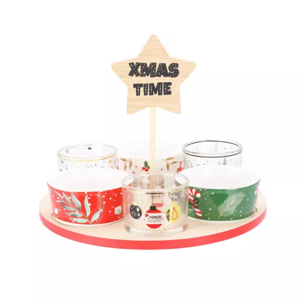 Bandeja de tapas y 6 cuencos (D24 cm) Tiempo de Navidad Multicolor