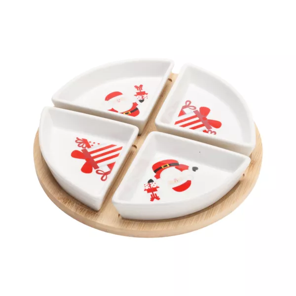 Tapas-Set mit Tablett und 4 Schalen (D22 cm) Weihnachtsmann und Geschenke Rot