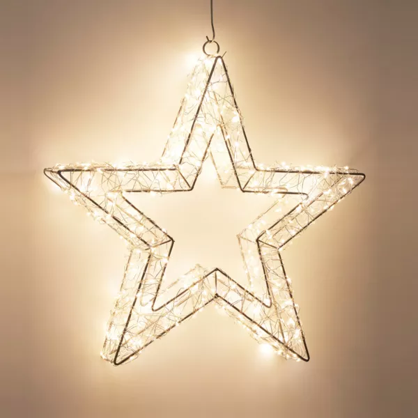 �toile lumineuse � suspendre 500 Micro LED (D38 cm) Star Light Argent et blanc chaud