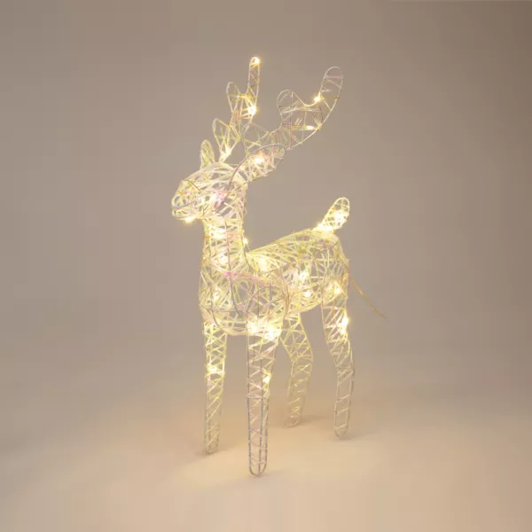 Reno de Navidad luminoso a pilas (H37 cm) Gulliver Iridiscente y blanco c�lido