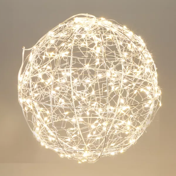 Suspension lumineuse 300 micro LED (D25 cm) Lueur Polaire Argent et blanc chaud