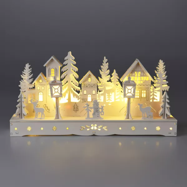 Beleuchtetes Weihnachtsdorf aus Holz, batteriebetrieben (29 x H14 cm) Verzauberter Platz Wei�
