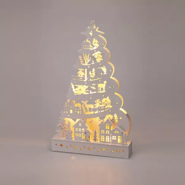 Albero di Natale luminoso in legno 15 LED (H45 cm) Fiaba della Neve Bianco