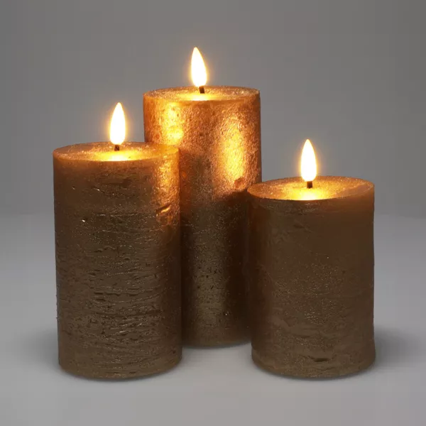 Set di 3 candele LED scintillanti a pile (D7,5 cm) Mystery Dorate