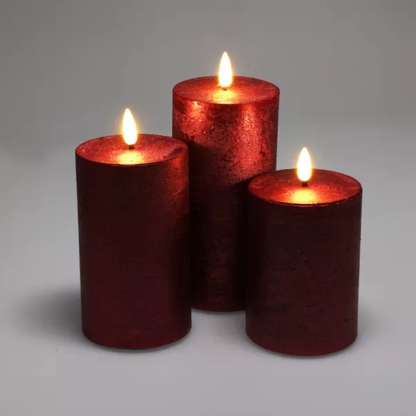 Set di 3 candele LED scintillanti a pile (D7,5 cm) Mystery Rosso