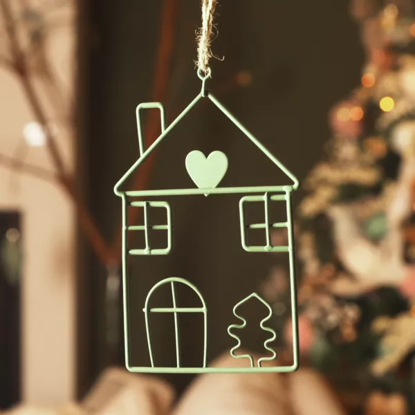 Suspension de No�l en m�tal (H13 cm) Maison d'hiver Vert clair