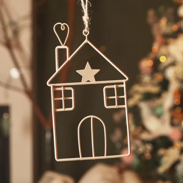 Decorazione natalizia da appendere in metallo (H13 cm) Casa invernale Rosa