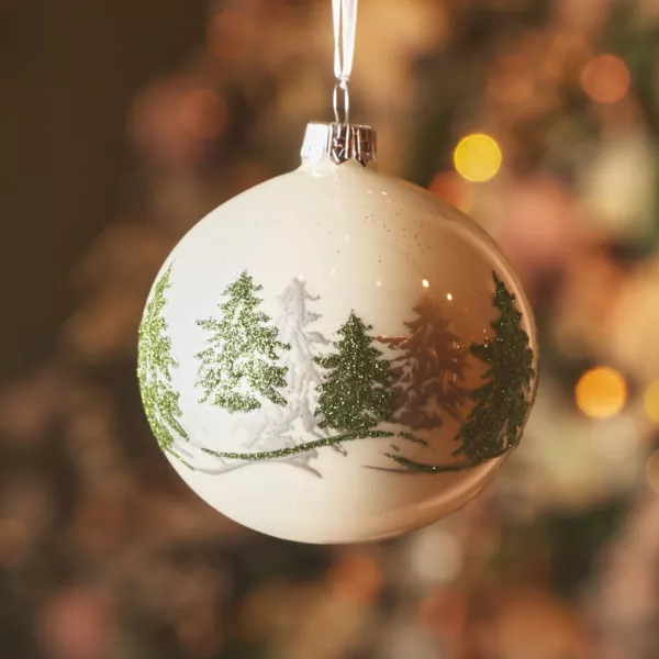 Set von 6 Weihnachtskugeln aus Glas (D80 mm) Tannenwald Weiß