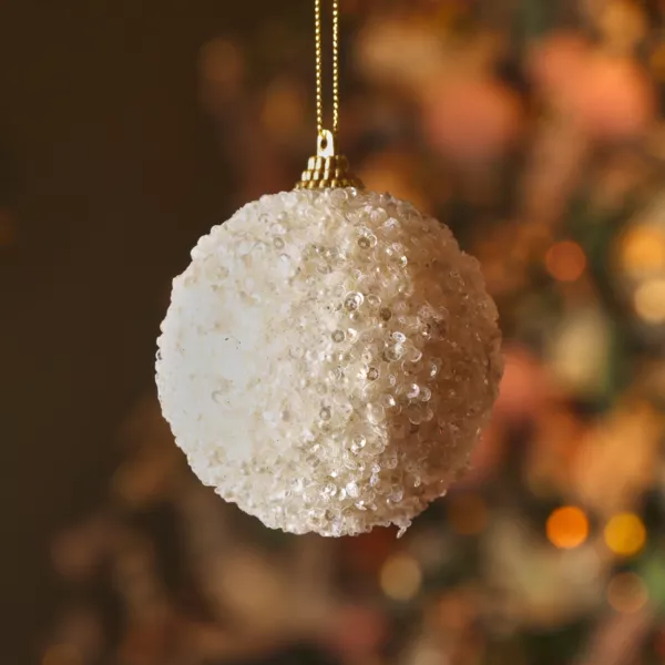 Lot de 12 boules de Noël (D80 mm) Altesse perlée Blanc Laine