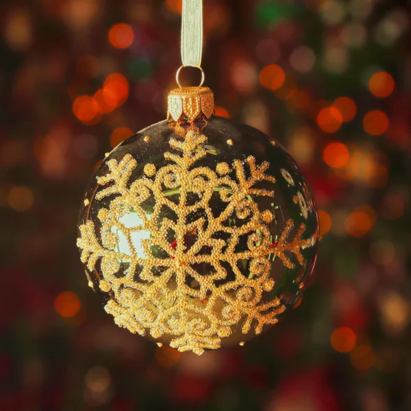 Set di 6 palline di Natale in vetro (D80 mm) Fiocco di neve glitterato Verde abete