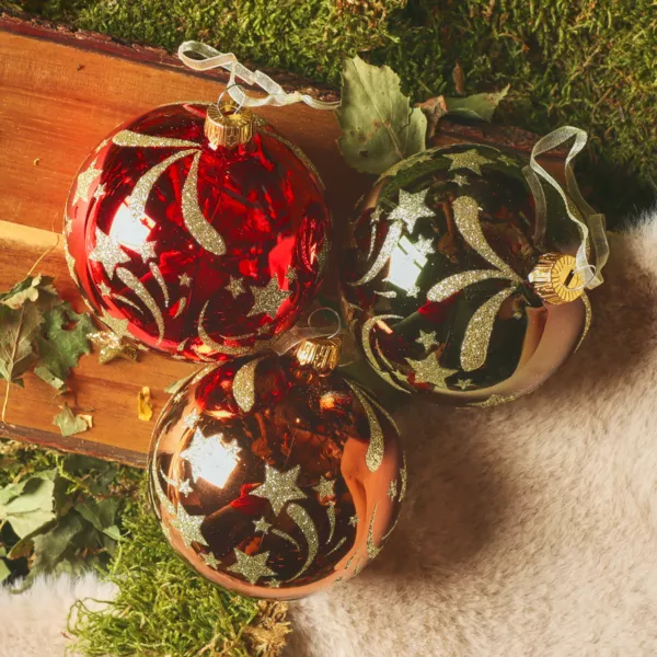 Set von 6 Weihnachtskugeln aus Glas (D80 mm) Sternschnuppen Mehrfarbig