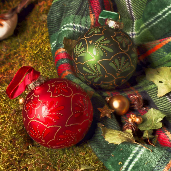 Lot de 12 boules de Noël en verre (D80 mm) Gatsby Vert et rouge