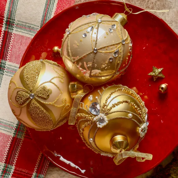 Set di 12 palline di Natale in vetro (D80 mm) Altesse Oro e perla