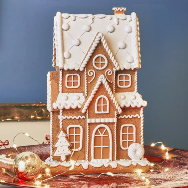 Dekoratives Haus (H21 cm) Englische Sahne und Lebkuchen Braun