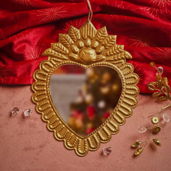 Suspension de No�l en m�tal (H20 cm) Miroir Exvoto Dor�