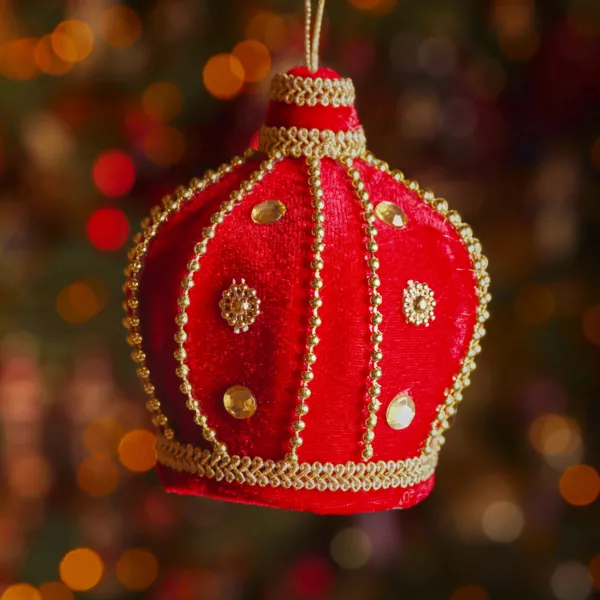 Weihnachtsanh�nger (H10 cm) Samt Krone Rot