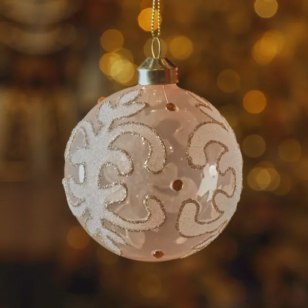 Lote de 3 bolas de Navidad de vidrio (D80 mm) Castel Perla